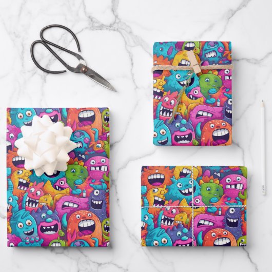 Cooles Monster Partys unisex Kinder Geschenkpapier Set (Vorderseite)