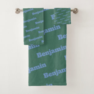 Cooles Muster für grüne und blaue Personalisierte Badhandtuch Set