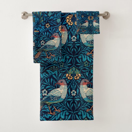 Cooles Muster William Morris Birds Strawberry Blue Badhandtuch Set (Insitu)