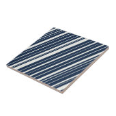 Cooles Navy Blue und White Diagonal Stripes Muster Fliese (Seite)