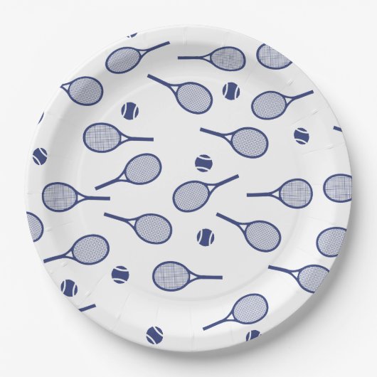 Cooles Navy-Retro-Tennis-Racquets-Muster Pappteller (Vorderseite)