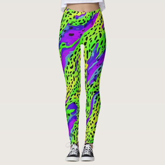 Cooles Neon Green und Lila Tierbild Leggings (Vorderseite)