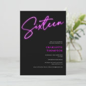Cooles Neon lila Script Retro Schwarzes Foto Sweet Einladung (Stehend Vorderseite)