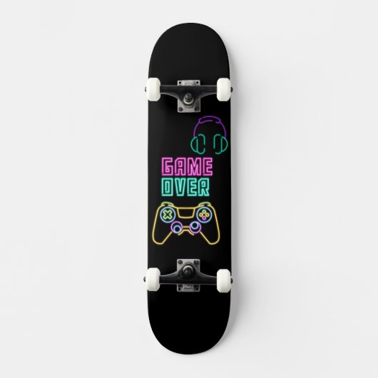 Cooles Neon-Videospiel. Skateboard (Vorderseite)