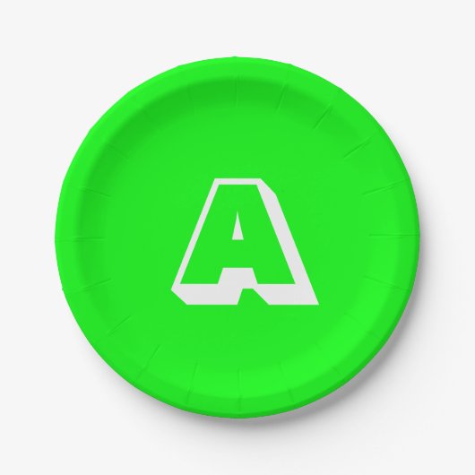 Cooles Neongrün, benutzerdefinierte Monogramm Pappteller (Vorderseite)