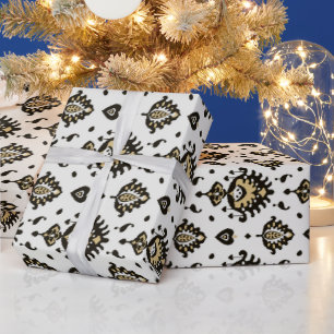 Cooles, neutrales Schwarz-weiß-beige-Ikat-Stammmu Geschenkpapier