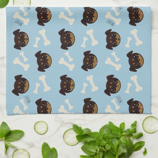 Cooles Niedliches Rottweiler-Welpen- und Knochenmu Geschirrtuch (Gefaltet)