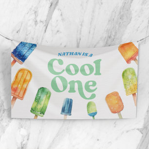 Cooles One Blue Retro Popsim 1. Geburtstag Party Banner