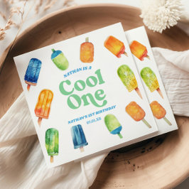 Cooles One Blue Retro Popsim 1. Geburtstag Party Serviette