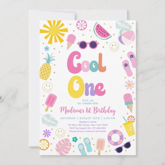 Cooles One Girl Summer Pool Party zum ersten Gebur Einladung (Vorderseite)