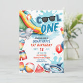Cooles One Pool 1. Geburtstag Party Einladung (Stehend Vorderseite)