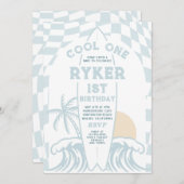 Cooles One Surf Surfboard 1. Geburtstag Party Einladung (Vorne/Hinten)