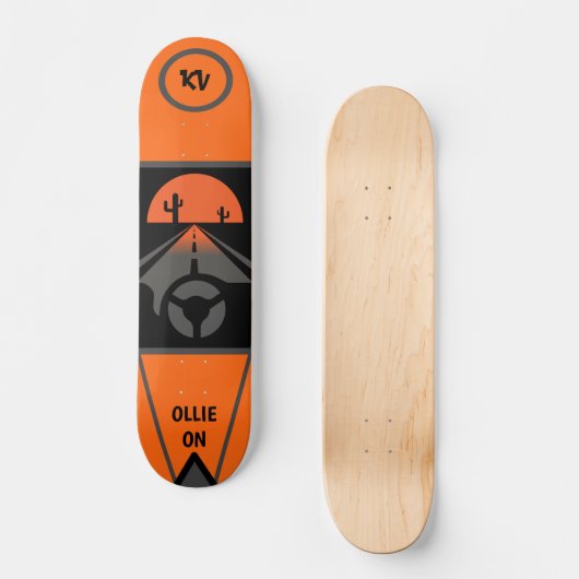 Cooles Orange/Schwarz Mit Monogramm Skateboard "Ol (Vorderseite)