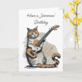 Cooles Orangenkatzenjamming auf der Gitarre Karte (Gelbe Blume)