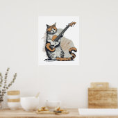 Cooles Orangenkatzenjamming auf der Gitarre Poster (Küche)