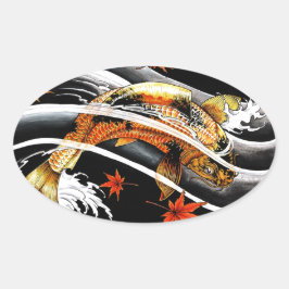 Cooles orientalisches japanesisches Gold Lucky Koi Ovaler Aufkleber