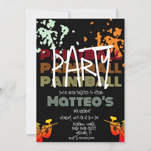 Cooles Paintball Geburtstagsjunges Party Einladung (Vorderseite)