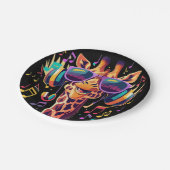 Cooles Party Giraffe mit Kopfhörern Pappteller (Schrägansicht)