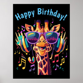 Cooles Party Giraffe mit Kopfhörern Poster