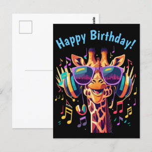 Cooles Party Giraffe mit Kopfhörern Postkarte