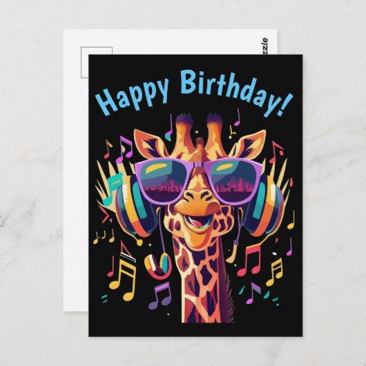 Cooles Party Giraffe mit Kopfhörern Postkarte (Vorne/Hinten)