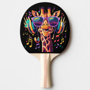 Cooles Party Giraffe mit Kopfhörern Tischtennis Schläger