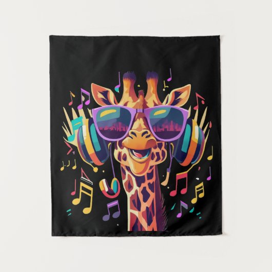 Cooles Party Giraffe mit Kopfhörern Wandteppich (Vorderseite)