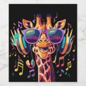 Cooles Party Giraffe mit Kopfhörern Weinetikett (Einzelnes Label)