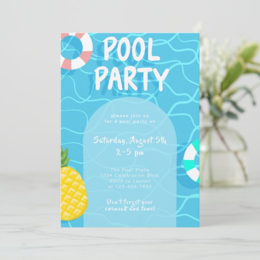 Cooles Party im Schwimmbad Einladung (Stehend Vorderseite)