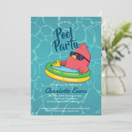 Cooles Party Schwimmbad Geburtstag Einladung (Stehend Vorderseite)