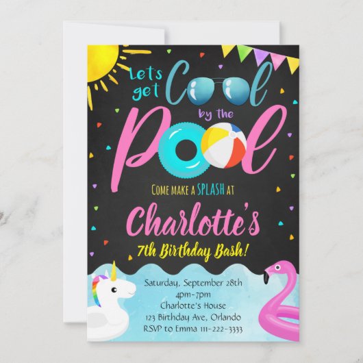 Cooles Party Schwimmbad Geburtstag Einladung (Vorderseite)