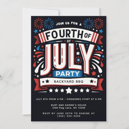 Cooles Patriotisches Amerikanische Unabhängigkeits Einladung (Vorderseite)