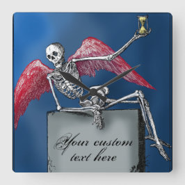 Cooles Personalisiertes Skelett auf Grabstein Hall Quadratische Wanduhr