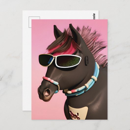 Cooles Pferd in Sonnenbrille Postkarte (Vorne/Hinten)