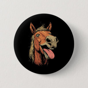 Cooles Pferd mit Zungenpferden auf dem Pferd Button