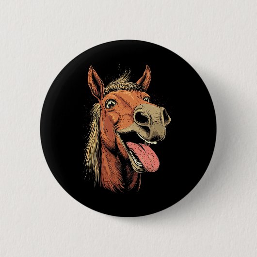 Cooles Pferd mit Zungenpferden auf dem Pferd Button (Vorderseite)