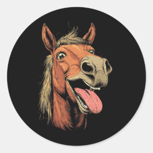 Cooles Pferd mit Zungenpferden auf dem Pferd Runder Aufkleber