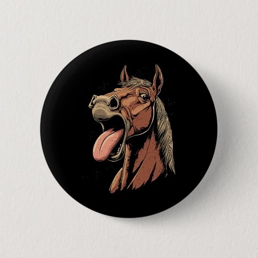 Cooles Pferd mit Zungenpferden auf Pferdebasis Button (Vorderseite)