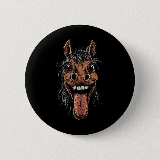 Cooles Pferd mit Zungenpferden auf Pferdebasis Button (Vorderseite)