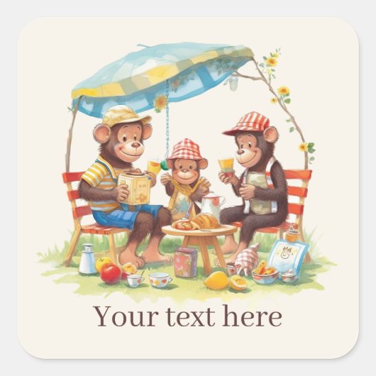 Cooles Picknick, Textmonkey Quadratischer Aufkleber (Vorderseite)