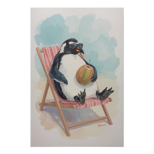 Cooles Pinguin Poster | Sommer Cartoon Wandkunst (Vorderseite)
