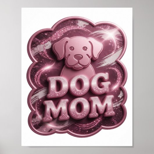 Cooles Pink DOG MOM 3D Text Art Poster (Vorne)