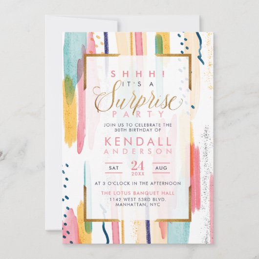 Cooles Pink Watercolor Memphis Chic Party Einladung (Vorderseite)