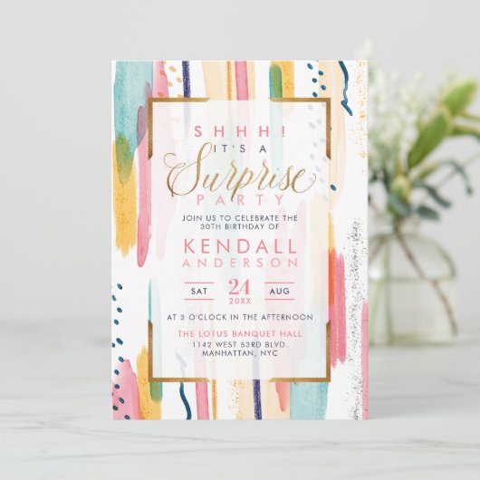 Cooles Pink Watercolor Memphis Chic Party Einladung (Stehend Vorderseite)