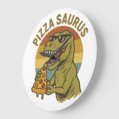 Cooles Pizza-Dino im Retro-Stil Große Wanduhr (Winkel)