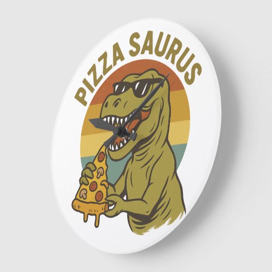 Cooles Pizza-Dino im Retro-Stil Große Wanduhr (Winkel)