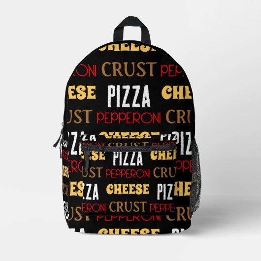 Cooles Pizza Pepperoni-Käsekrste-Textmuster Bedruckter Rucksack (Vorderseite)