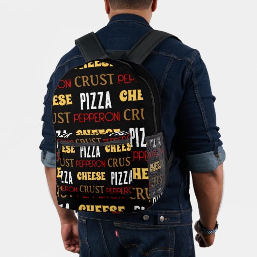 Cooles Pizza Pepperoni-Käsekrste-Textmuster Bedruckter Rucksack (Insitu (Modell))
