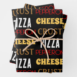 Cooles Pizza Pepperoni-Käsekrste-Textmuster Geschenkpapier Set
