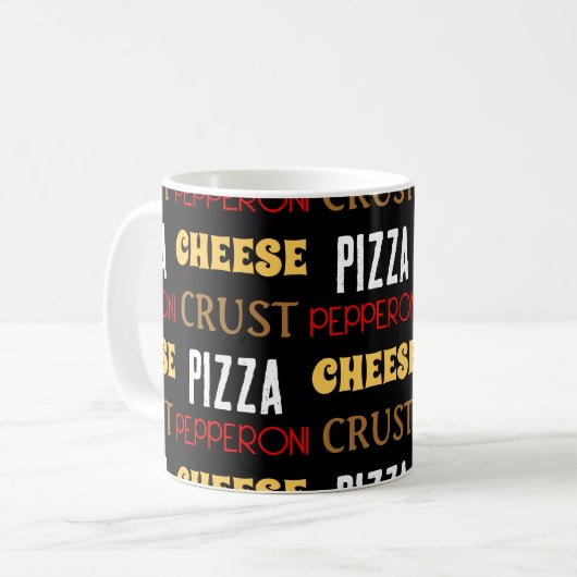 Cooles Pizza Pepperoni-Käsekrste-Textmuster Kaffeetasse (Vorderseite Links)